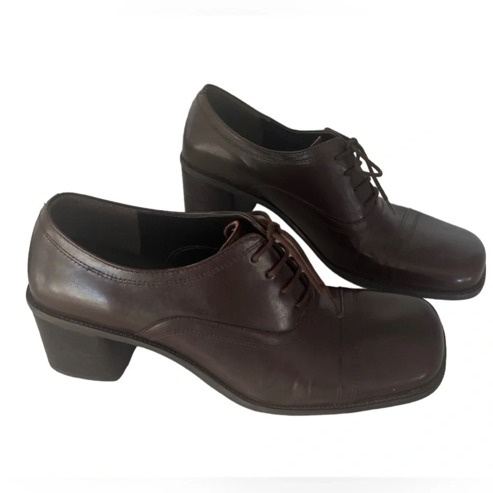 Enzo Angiolini Ea Flexo Leather Lace Up Block Heel Shies Sz8.5 Brown Academia - Picture 1 of 15